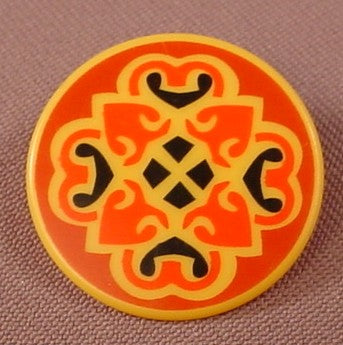 Playmobil Orange & Brown Round Shield With A Red & Black Ornate Design