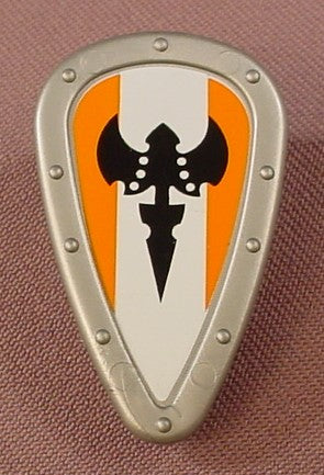 Playmobil Silver Gray Teardrop Shaped Shield With A Black Winged Ax