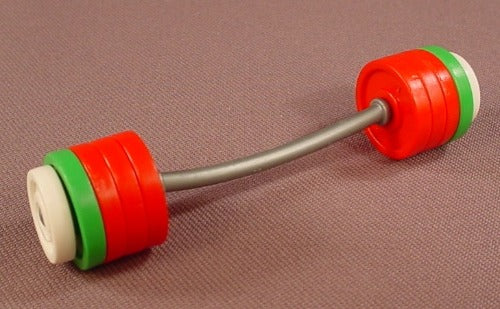 Playmobil Silver Gray Curved Barbell With White Red & Green Weights