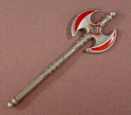 Playmobil Silver Gray Double Bladed Battle Ax With Red Trim