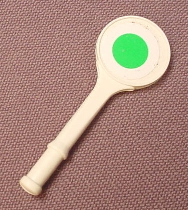 Playmobil White Handheld Warning Sign With A Green Dot On One Side