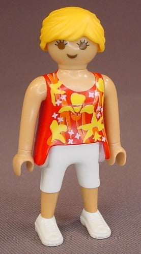 Playmobil Adult Female Woman Figure In A Red Sleeveless Shirt