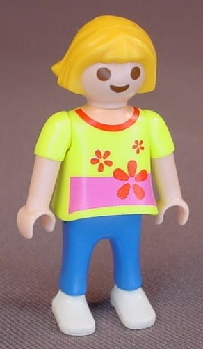 Playmobil Female Girl Child Figure In A Lime Green & Pink Shirt