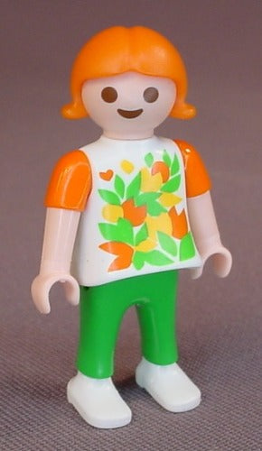 Playmobil Female Girl Child Figure In A White & Orange Shirt