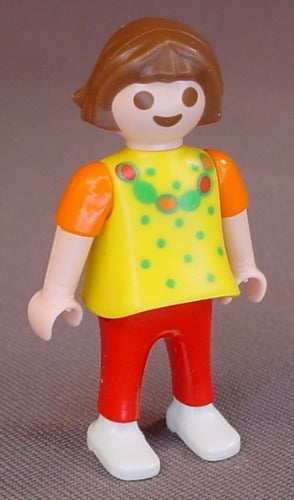 Playmobil Female Girl Child Figure In A Yellow & Orange Shirt