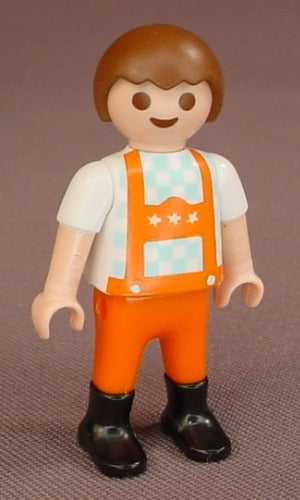 Playmobil Male Boy Child Figure In A White & Blue Checkered Shirt