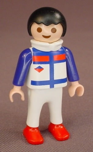 Playmobil Male Boy Child Figure In A Blue & White Sweater