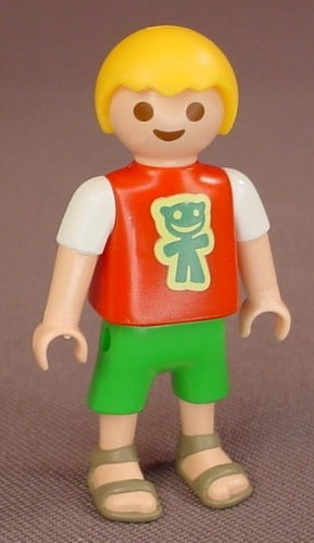 Playmobil Male Boy Child Figure In A Red Shirt