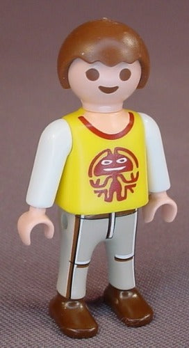Playmobil Male Boy Child Figure In A Yellow & White Shirt