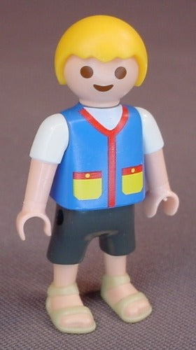 Playmobil Male Boy Child Figure In A Blue Vest