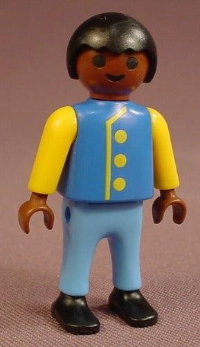 Playmobil African American Male Boy Child Figure In A Blue Shirt