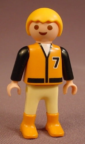 Playmobil Male Boy Child Figure In An Orange & Black Jacket