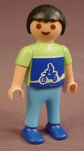 Playmobil Male Boy Child Figure In A Linden Green & Blue Shirt