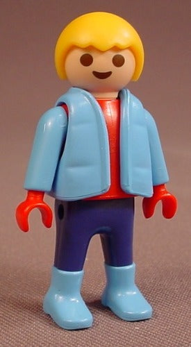 Playmobil Male Boy Child Figure In A Light Blue Winter Coat