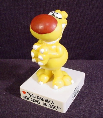 1989 Grimmy The Dog PVC Figure On Base With Message, 3 1/4" Tall, M