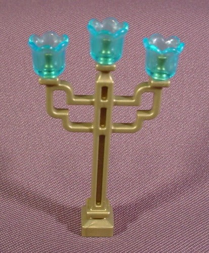 Playmobil Gold Candle Stand With Three Blue Tulip Shaped Light Shad