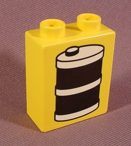 Lego Duplo 4066 Yellow 1X2X2 Brick Printed With Oil Barrel Pattern