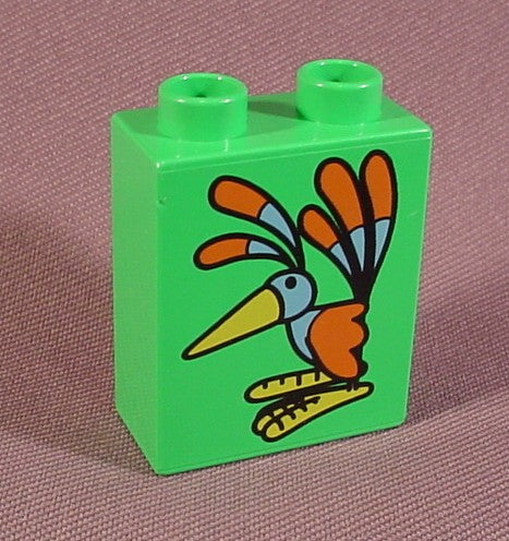 Lego Duplo 4066 Green 1X2X2 Brick Printed With Bird Pattern