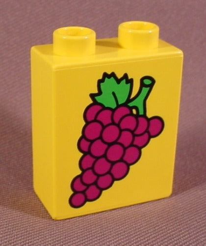 Lego Duplo 4066 Yellow 1X2X2 Brick Printed With Purple Grapes