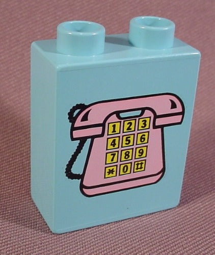 Lego Duplo 4066 Light Blue 1X2X2 Brick Printed Pink Telephone