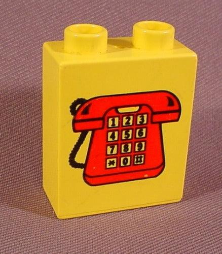 Lego Duplo 4066 Yellow 1X2X2 Brick Printed With Red Telephone