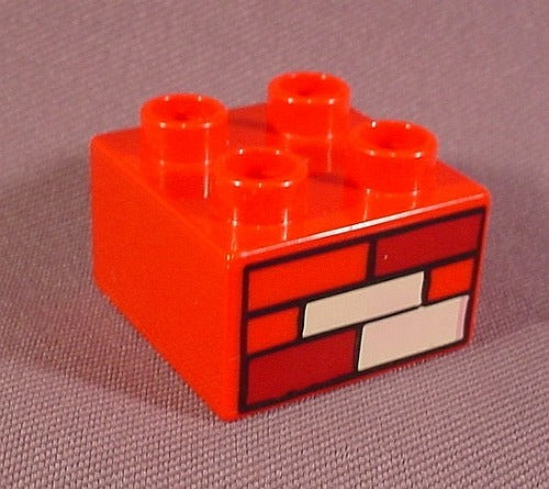 Lego Duplo 3437 Red 2X2 Brick Printed With Bricks Pattern