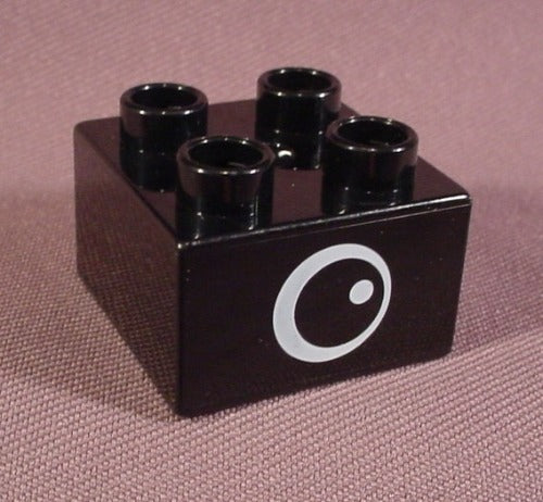 Lego Duplo 3437 Black 2X2 Brick Printed With Eye With White Dot