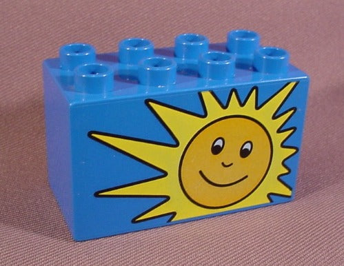 Lego Duplo 31111 Blue 2X4X2 Brick Printed With Smiling Sun Pattern