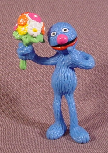 Sesame Street Grover Holding A Bunch Of Flowers PVC Figure, 3" Tall