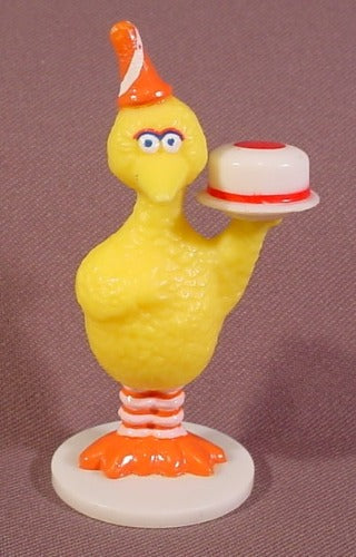 Sesame Street Big Bird With Party Hat, Hard Plastic Cake Topper Fig
