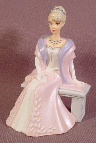 Barbie Princess Figure Sitting On A Pale Blue Bench, 3 1/4" Tall, 2