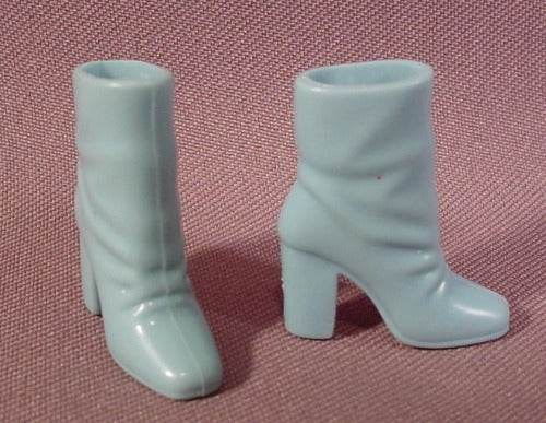 Barbie Doll Pair Of Pale Blue High Heel Ankle Boots Shoes, 1 1/4" T