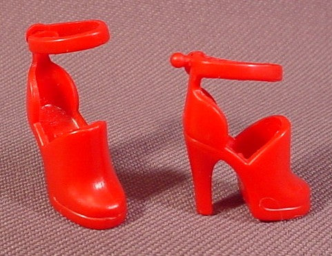 Barbie Doll Pair Of Red Open Closed Toe High Heel Shoes With Ankle