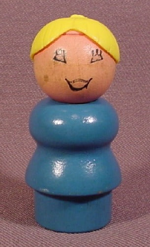 Fisher Price Vintage Woman With Yellow Hair, Blue Wood Body