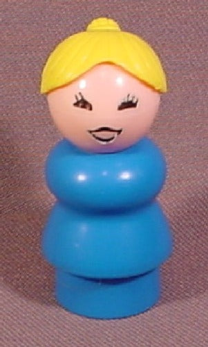 Fisher Price Vintage Woman With Yellow Hair In Ponytail, Blue Body