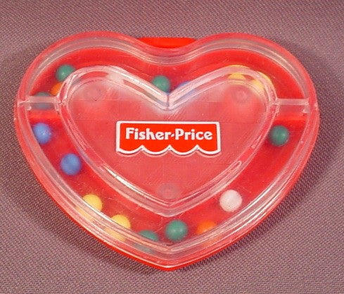 Fisher Price 1998 Heart Shaped Rattle, Clear Top Red Bottom, 3 1/4"