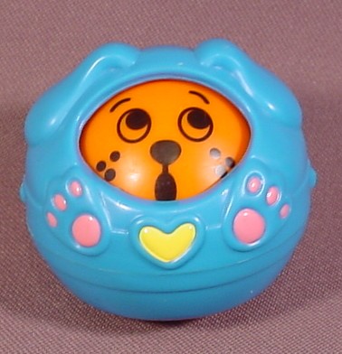 Fisher Price Blue Roll-A-Round With Orange & White Dog Faces, 1114