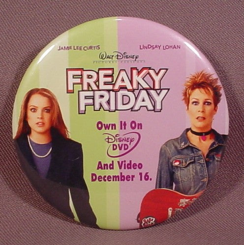 Pinback Button 3" Round, Walt Disney Freaky Friday, Movie Dvd