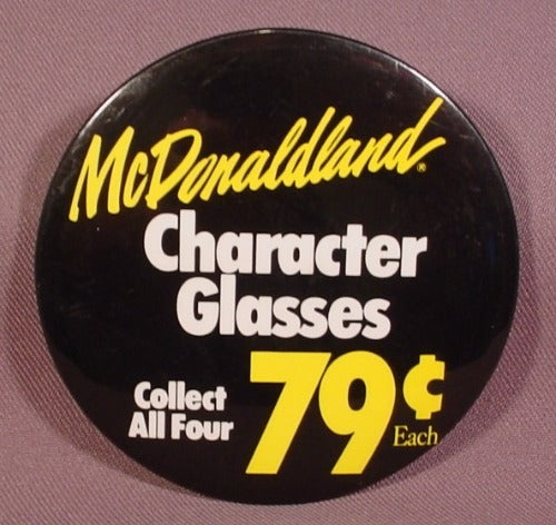 Pinback Button 3 1/2" Round, Mcdonalds Mcdonaldland Character Glass
