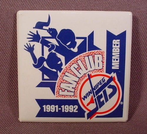 Pinback Button 2 1/8" Square, Winnipeg Jets Fan Club Member, 1991-1