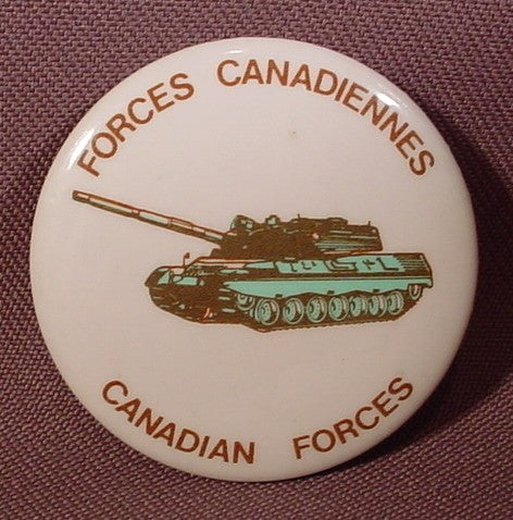 Pinback Button 1 3/4" Round, Canadian Forces, Army Tank