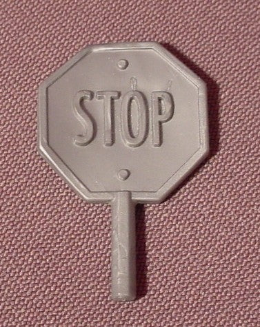 Fisher Price Imaginext Silver Gray Hand Held Stop Yield Sign, Figur