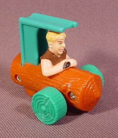 Flintstones Barney Rubble In Wood Log Car Toy, 2" Long, Hanna-Barbe