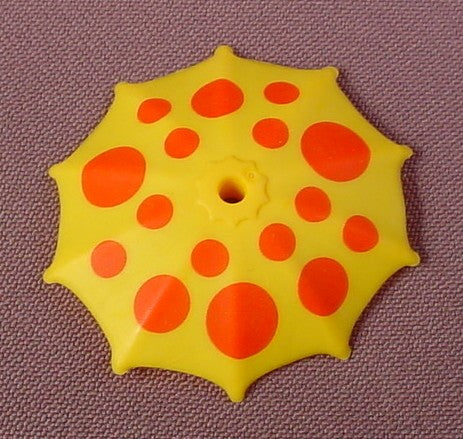 Playmobil Yellow Flexible Umbrella Or Parasol Top With Red Polka Dots