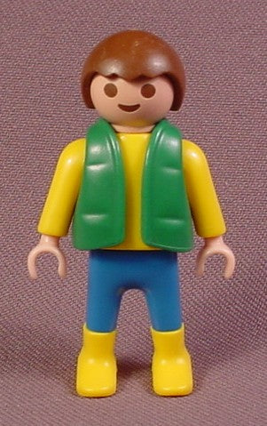 Playmobil Male Boy Figure In Yellow Shirt & Boots, Green Vest, 3764