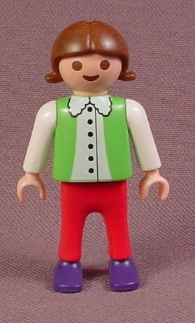 Playmobil Female Girl Child Figure With Green Shirt & Red Pants