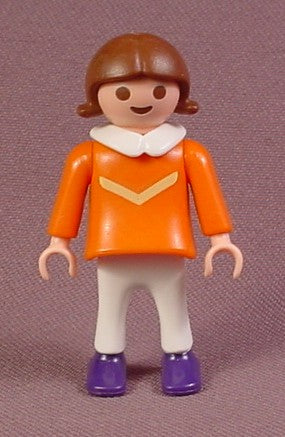 Playmobil Female Girl Figure, Orange Shirt With Yellow V, 3950 4150