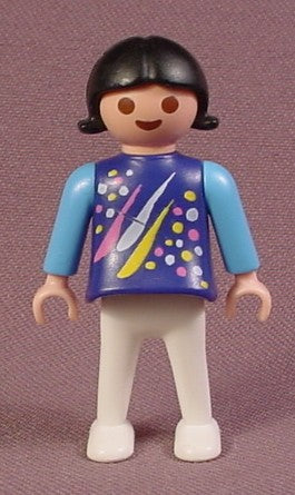 Playmobil Female Girl Child Figure In A Dark Blue Shirt With Dots