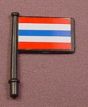 Playmobil Black Flag With A Short Pole Red Blue & White Stripes