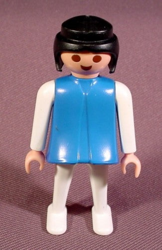 Playmobil Woman Figure Classic Style Blue Dress Black Hair 3302